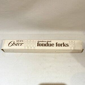 Set of 6 Oster Stainless Steel Fondue Forks Wooden Handle New in Box VTG MCM NOS